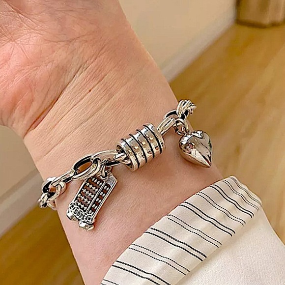 Sterling Silver Heart Live Forever Scroll Calendar Chain Link Bracelet - Picture 5 of 7